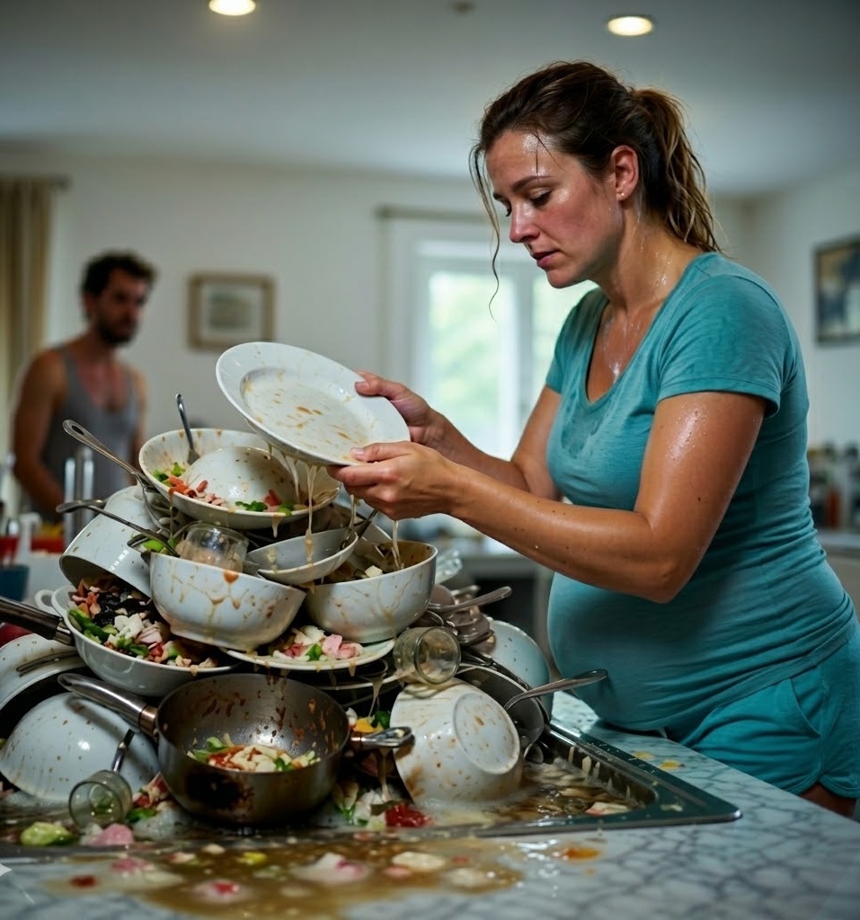 When I saw my eight-month pregnant wife washing dishes alone at ten o’clock at night, I called my three sisters and said something that left everyone silent. But the strongest reaction… it came from my own mother.