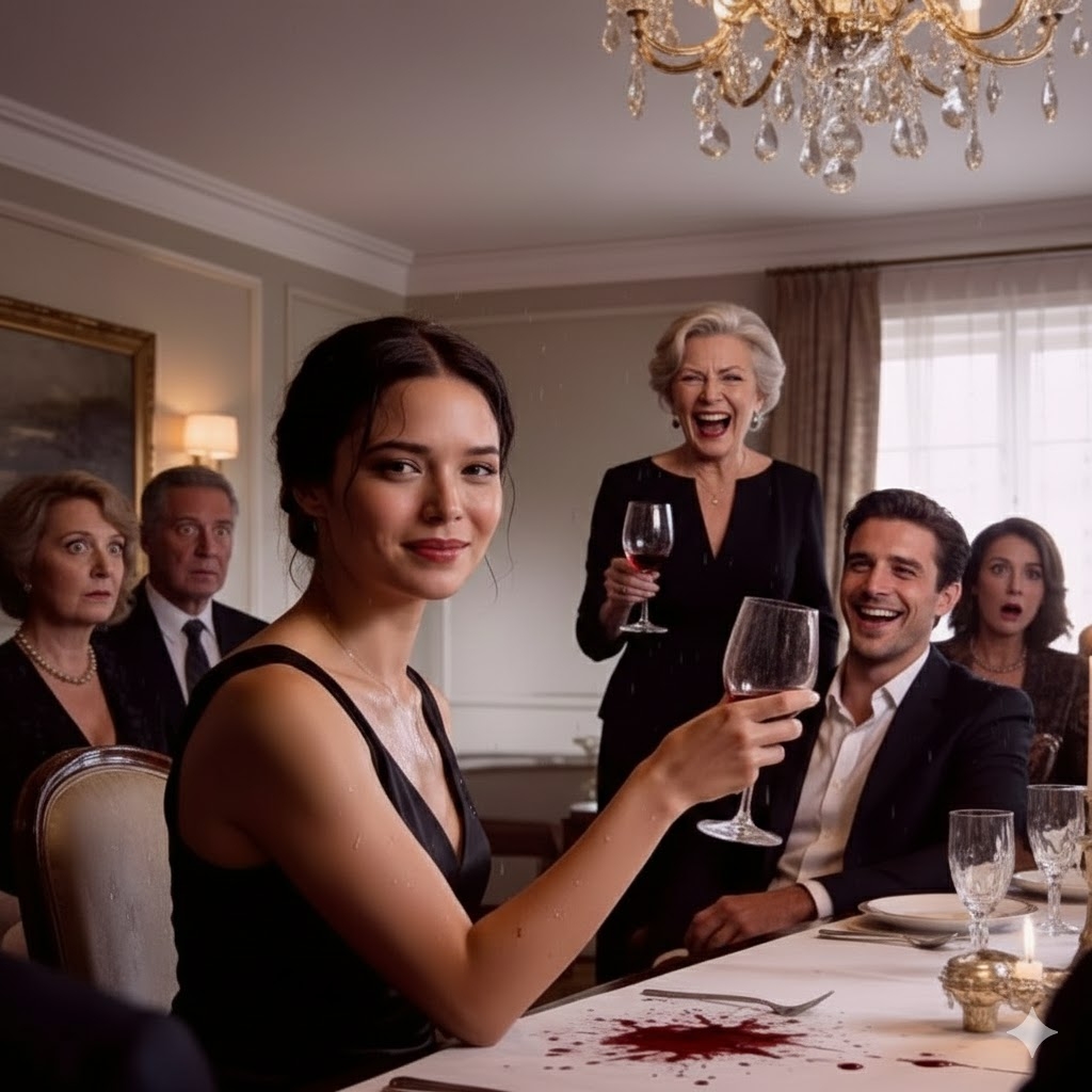 At the very first meeting with my fiancé’s family, his mother threw a glass of wine in my face and laughed cruelly, “Just disinfecting the poor! Want to marry my son? Pay $100,000 — now.” I turned and saw him smiling along with her. I wiped the wine from my face, smiled slowly, and said quietly, “Fine… then I’m terminating every contract with your company.” And instantly, the entire room went ice-cold.